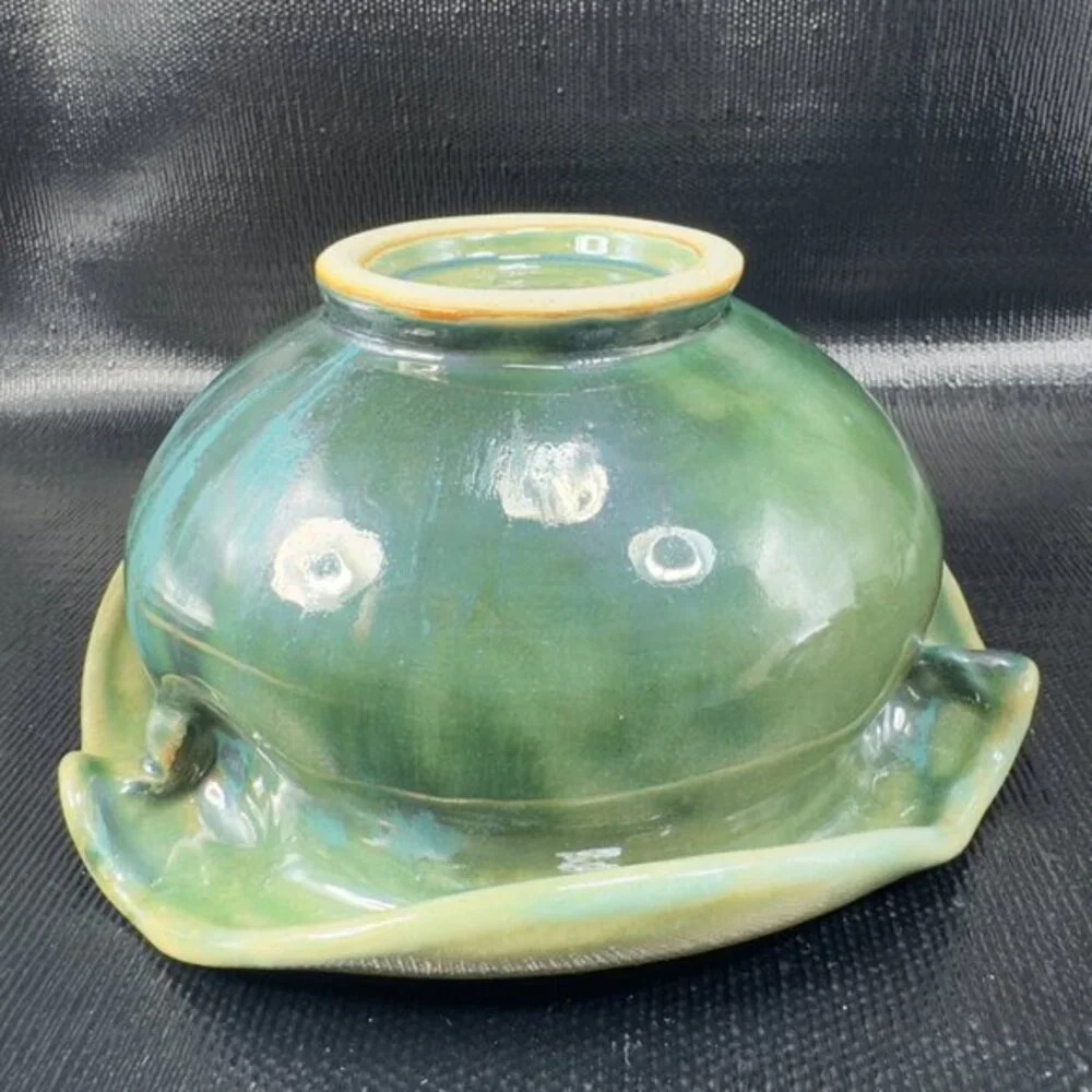 Hand Made Pottery‎ Bowl Dish Signed Kim Anderson Folded Edges Vintage Stoneware